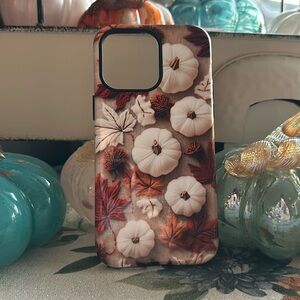 Embroidery Style Fall Pumpkin and Leaves Phone Case for iPhone 14 Pro Max
